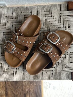 Marc Fisher Sayge Studded Suede Footbed Sandal